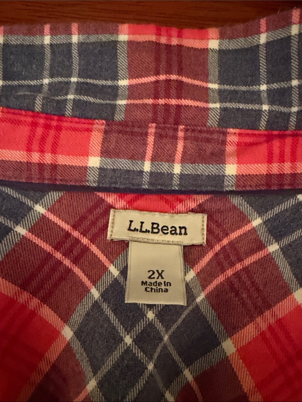 L.L.Bean Red and Navy Plaid Cotton Button-Down Shirt